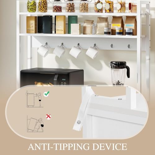 DWVO Fridge Stand with Tilt Out Trash Can Fit 10 Gallon | Storage Bakers, Kitchen Rack with Power Outlets, Freestadning Coffee Bar Cabinet, 3-Tiers Coffee Stand Station - style: Antique-White