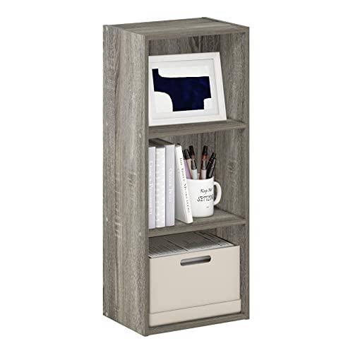 Furinno LUDER Book Shelf, 3-Cube Bookshelf, Bookcase with Open Shelves, 9.3 x 12 x 31.5, Easy Assembly, for Living Room, Bedroom, Home Office, Grey Oak - color: Grey Oak, size: 3-Cube, 9.3 x 12 x 31.5