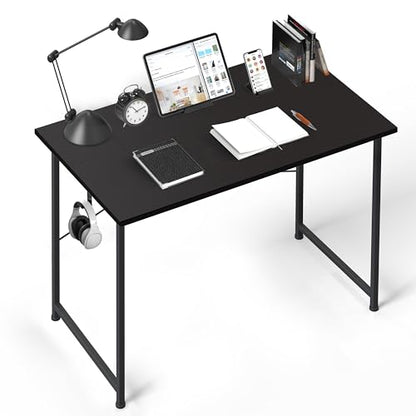 Small Space Writing Desk with Headphone Hooks, Modern Simple Design, Suitable for Study, Home Office and Living Room - color: Basic Black, size: 40 Inch