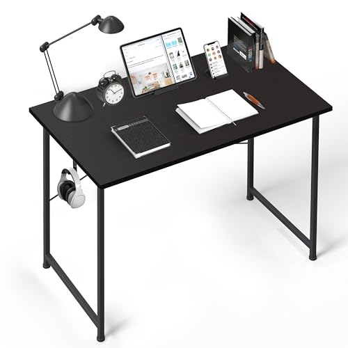 Small Space Writing Desk with Headphone Hooks, Modern Simple Design, Suitable for Study, Home Office and Living Room - color: Basic Black, size: 40 Inch