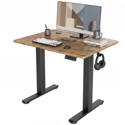 Claiks Electric Standing Desk, 32 x 19 Inch Small Height Adjustable Sit Stand Desk for Home Office, Computer Desk with Memory Presets, Cable Management&Headphone Hooks, 156 lbs Capacity, Rustic Brown - color: Rustic Brown, size: 32 Inch