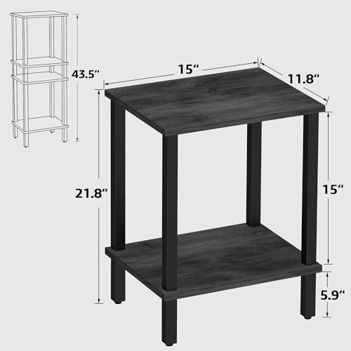 TUTOTAK End Table, Set of 2, Side Table, Nightstand, 2-Tier Storage Shelf, Sofa Table for Small Space, Living Room, Bed Room, Charcoal Grey TB01BY035(2PCS) - color: Charcoal Grey