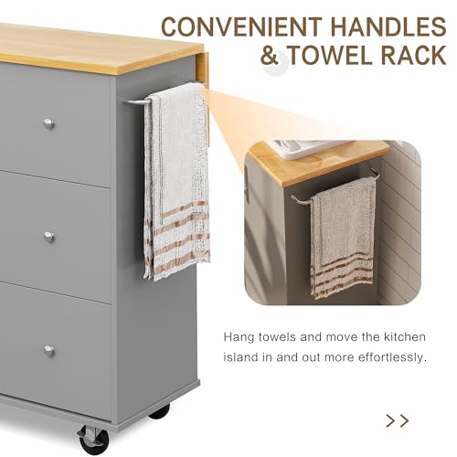 SUNLEI Kitchen Island on Wheels with Storage Cabinet & Foldable Drop Leaf, Rolling Kitchen Table, Cart Handle for Towel Rack, Drop Leaf, Portable Islands for Kitchen (Cement Gray, 39.7-INCH) - size: 39.7 INCH, style: Grey