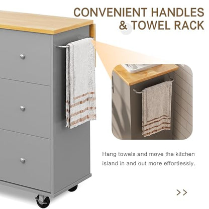 SUNLEI Kitchen Island on Wheels with Storage Cabinet & Foldable Drop Leaf, Rolling Kitchen Table, Cart Handle for Towel Rack, Drop Leaf, Portable Islands for Kitchen (Cement Gray, 39.7-INCH) - size: 39.7 INCH, style: Grey