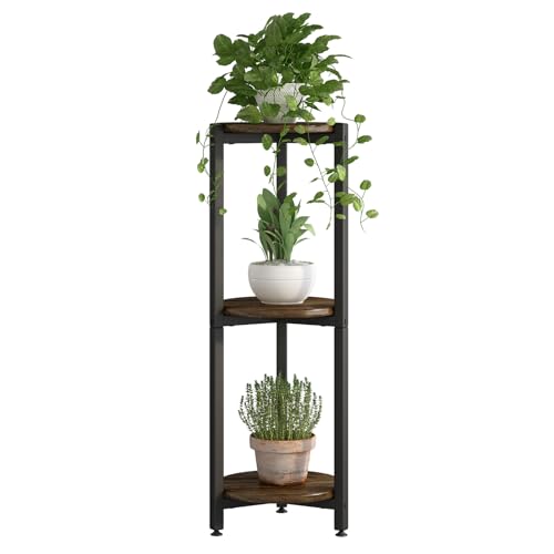Plant Stand Indoor Corner Tall 3 Tier Metal Modern Flower Storage Plant Shelf Holder for Living Room Balcony Garden,Black (3 Tier-Black Round)