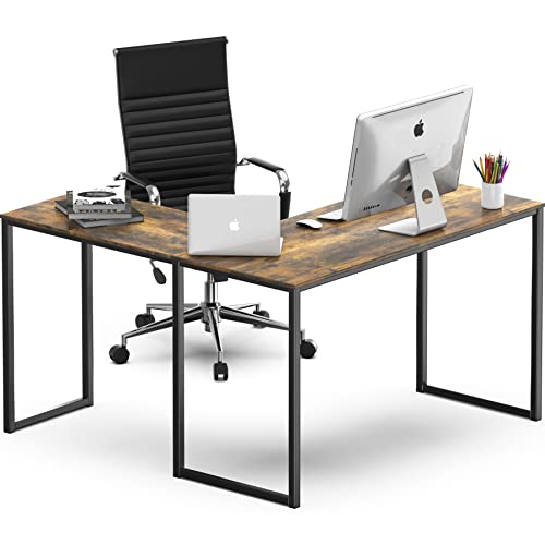 SHW Mission 48 x 48 L-Shape Home Office Computer Desk, Rustic Brown | Reversible Desktop Design - color: Rustic Brown, size: 48-Inch L-Shaped