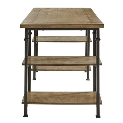 Vintage 1pc Writing Desk with 4 Open Shelves Rustic Poplar Solid Wood and Metal Furniture Office Table