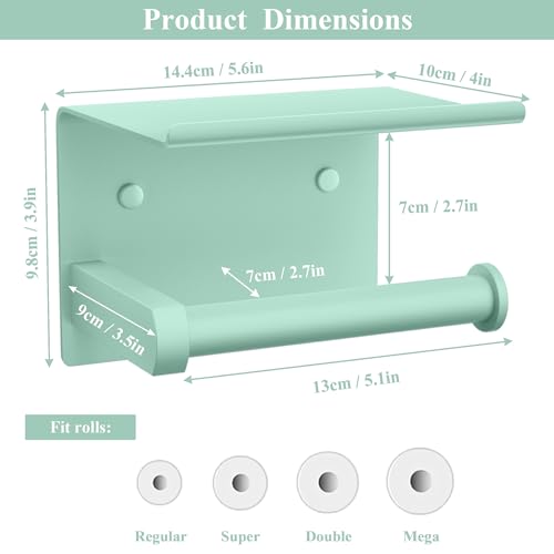 Toilet Paper Holder with Shelf Wall Mounted Toilet Paper Roll Dispenser | Heavy Duty Stainless Steel Mint Green - color: K-mint Green