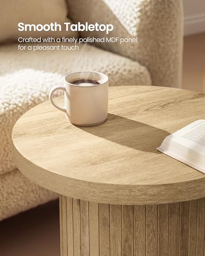 VASAGLE Round Side Table, Tambour End Table, Mid Century Modern Nightstand, Easy Assembly, for Small Spaces, Living Room, Bedroom, Home Office, 17.7 x 19.7 Inches, Natural Brown ULET295K101 - color: Natural Brown, size: Round