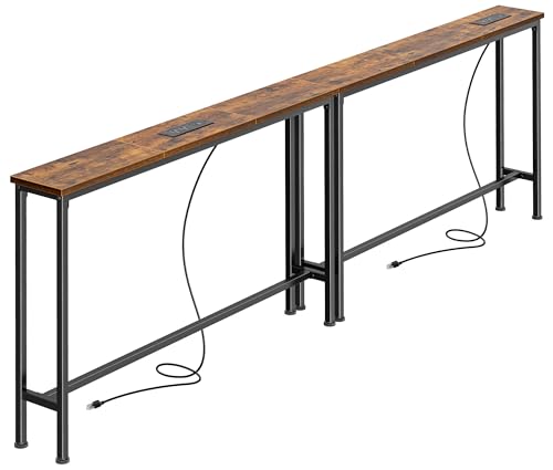 SUPERJARE 78.8 inch Narrow Console Table with Outlet, Sofa Tables, Behind Couch Table, Long Entryway Tables with Charging Station, for Living Room, Rustic Brown - color: Rustic Brown, size: 5.7''D x 78.7''W x 29.7''H