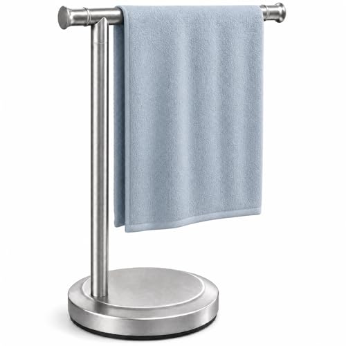Hoimpro 13" Brushed Nickel Stand Hand Towel Holder Bathroom Kitchen Countertop Towel Rack Towel Bar Ring Free Standing Counter T Bath Accessories Freestanding Vanity Sink Hardware Stainless Steel - color: Brushed Nickel
