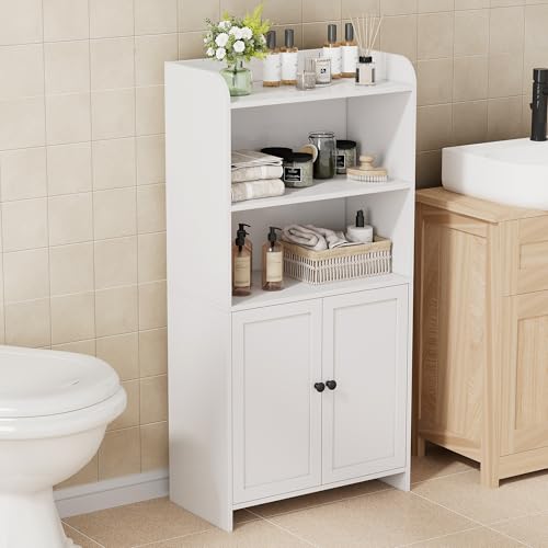 Homhedy Small Bathroom Storage Cabinet, Freestanding Toilet Paper Storage with 2 Doors and Shelves, Bathroom Organizers and Storage for Small Spaces, Laundry Room, 9.8" D x 19.7" W x 39.9" H, White - color: White, size: 9.8" D x 19.7" W x 39.9" H
