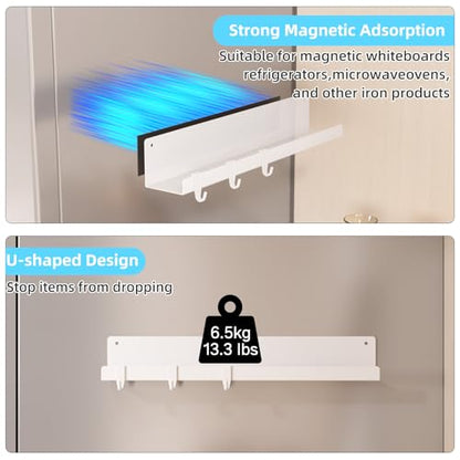 17 Inch Black Metal Magnetic Floating Shelves, Book Shelf 2-Pack | Strong magnetic shelf holds 14.33 lbs. Fits whiteboards, fridges, steel. Reusable, no drill. Great for classrooms.