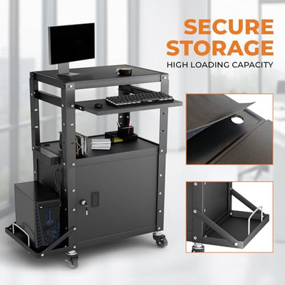 Mobile AV Cart with Side Shelves, Rolling Computer Cart Height Adjustable Rolling Media Utility Cart with Pullout Keyboard Tray Extra Storage Space, 4 Outlets, Perfect for Home or Office Use - size: Style5 24x18Wx42H