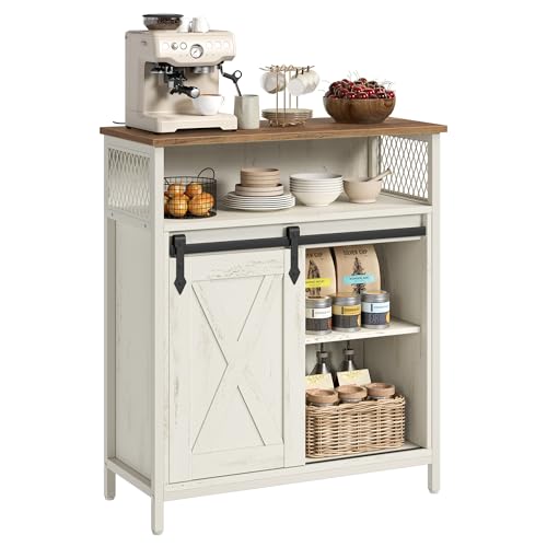 VASAGLE Buffet Cabinet, Coffee Bar Storage Cabinet, Sideboard with 1 Sliding Barn Door, Adjustable Shelves, 11.8 x 27.6 x 31.5 Inches, for Living Room, Rustic White and Honey Brown LSC089WJ02S - color: Rustic White + Honey Brown, size: 11.8"D x 27.6"W x 3
