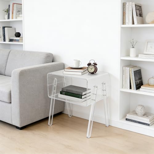 Acrylic Side Table, 2-Tier End Table with Open Storage for Small Spaces, Clear Modern Nightstand for Bedroom, Living Room, Apartment - color: Clear