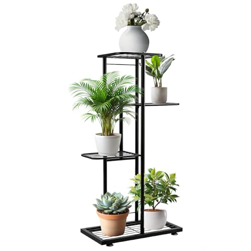 Sutekus 4 Tier 5 Potted Metal Plant Stand, Indoor Flower Pot Shelf, Iron Display Storage Rack for Balcony Living Room Home Decor (Black) - color: Black