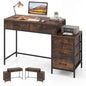 Tangkula Reversible Computer Desk, Industrial Style Writing Study Table | 51” Home Office Desk with Drawers & Printer Stand, Laptop PC Workstation for Bedroom Small Spaces - color: Rustic Brown