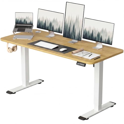 Furmax 55 Inches Electric Height Adjustable Standing Desk Home Office Desk | Large Sit Stand Up Computer Desk Memory Preset with T-Shaped Metal Bracket, Light Wood - color: Light Wood, size: 55 Inch