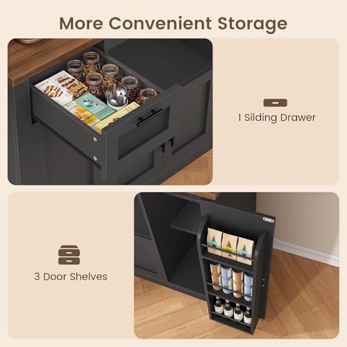 Itaar 71" Pantry Cabinet with Charging Station and LED Light, Kitchen Pantry Cabinet with Microwave Stand, 47.2" Wide Kitchen Storage Cabinets with Storage Cart 3 Tier for Dining Room, Black - color: Black