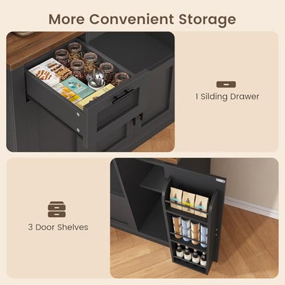 Itaar 71" Pantry Cabinet with Charging Station and LED Light, Kitchen Pantry Cabinet with Microwave Stand, 47.2" Wide Kitchen Storage Cabinets with Storage Cart 3 Tier for Dining Room, Black - color: Black