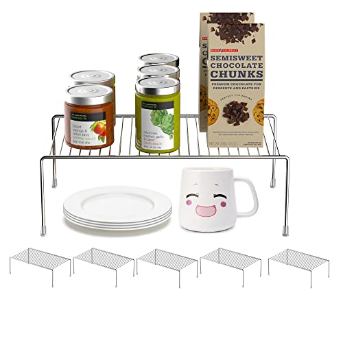 Redrubbit 6 Pack Large (15.7 x 9. 4 Inch) Cabinet Storage Shelf Rack, Rustproof Kitchen Counter and Cabinet Shelf, Storage Rack Organizer for Kitchen, Fridge, Cabinet, Bathroom, Chrome - color: Chrome