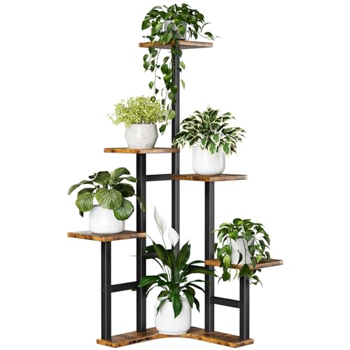 Yzosvki Corner Plant Stand Indoor, 6 Tiered Corner Plant Shelf Flower Stand for Multiple Plants, Plant Shelves Organizer Rack for Living Room, Balcony, Patio, Garden, Square Rustic Brown - color: Rustic Brown, size: 6 Tier-Square