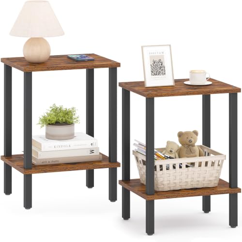 TUTOTAK End Table, Set of 2, Side Table, Nightstand, 2-Tier Storage Shelf, Sofa Table for Small Space, Living Room, Bed Room TB01BB035 - color: Brown and Black