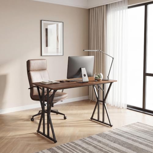 YOUDENOVA 32 Inch Small Computer Desk for Home Office, Gaming Writing Desk for Bedroom Modern Study Work Table Simple Style Workstation with Triangle Reinforcement Structure,Brown