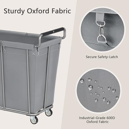 Gewudraw 360L Rolling Laundry Hamper with Wheels, 95 Gallons, Grey | Heavy Duty Extra Large Rolling Laundry Cart with Handle, Steel Frame, Waterproof Liner, Large Clothes Storage Basket - color: Grey, size: 1-Section-360L