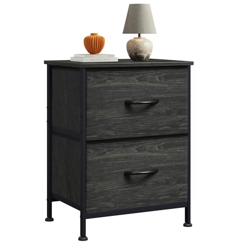 WLIVE Night Stand, Small Dresser with 2 Drawers & Wooden Top, Nightstand with Fabric Bins, Bedside Table End Table for Bedroom, Closet, Entryway, College Dorm, Charcoal Black - color: Charcoal Black, size: 11.8"D x 15.7"W x 20.9"H