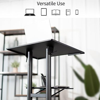 VIVO Black Mobile 24 x 16 inch Lectern Podium, CART-V03E | Height Adjustable, Tilting Desktop, Rolling Laptop Cart on Wheels, Steel Design, Holds 44 lbs - color: Black