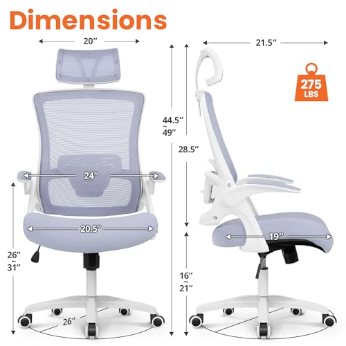 NEO CHAIR Office Desk Chair Gaming Computer High Back Support Mesh Comfy Seat with Adjustable Ergonomic Headrest Lumbar Rolling Flip-up Armrests and Wheels (Purple) - color: Purple