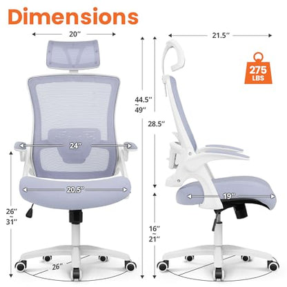NEO CHAIR Office Desk Chair Gaming Computer High Back Support Mesh Comfy Seat with Adjustable Ergonomic Headrest Lumbar Rolling Flip-up Armrests and Wheels (Purple) - color: Purple