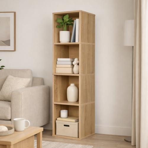 4 Cube Storage Organizer Wooden Bookshelf, 4 Cube Shelf Bookcase, Small Bookshelf Storage Organizer, 4 Cube Storage Shelf for Bedroom, Small Bookshelf for Living Room and Office (Natural) - color: Natural, size: 4 Cube