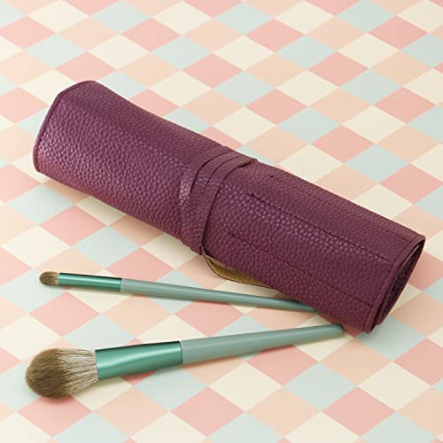 Bird&Fish Makeup Brush Case Travel, makeup brush case roll up,brush holder makeup,Holder Organizer Brushes Pouch Cosmetic Bag for Travel，Rolling Bag Storage Case PU Leather - color: New Crimson