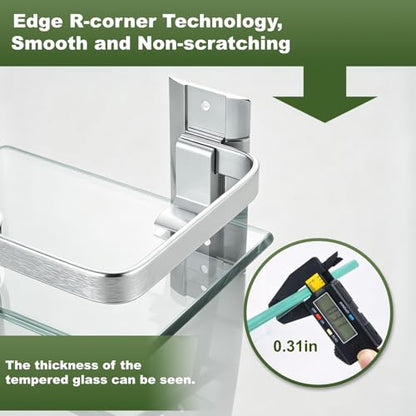 Bathroom Glass Shelf 15.7" Silver Wall-Mounted, Floating Metal Storage Rack | 3 Pack Aluminum Tempered Glass 0.3in Extra Thick Rectangular，Space-Saving Design - color: Silver 3 Pack