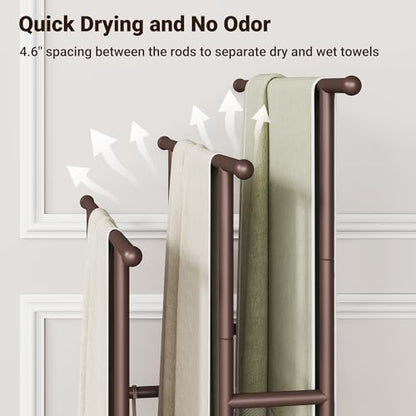 ELYKEN 3 Tier Standing Towel Rack, 40'' Tall Towel Drying Rack Outdoor, Freestanding Floor Towel Rack with Shelf, Pool Towel Blanket Stand, Metal Towel Racks for Bathroom freestanding, Bronze - color: Bronze