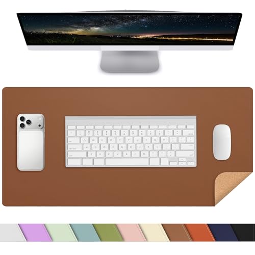 AFIING Leather Desk Mat, Brown, 23.6" x 13.8", Desk Pad Protector | Dual-Sided & PU Leather, Waterproof, Non-Slip for Mouse Pad, Writing, Home Office& Laptop - color: Brown, size: 23.6" x 13.7"