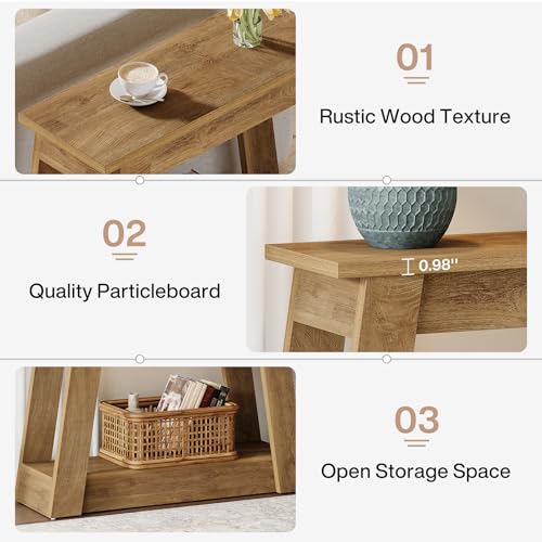 Tribesigns Wood End Table, Small Side Table with 2 Storage Shelves, Rustic Accent Narrow Nightstand for Living Room, Bedroom (2, Light Brown) - color: Light Brown