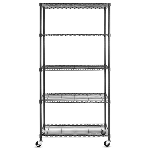 5 Tier Shelf Shelving Unit with Wheels,Adjustable Metal Shelves for Storage, NSF Wire Shelving Rack,350lbs Loading Capacity Per Shelf Storage Shelves for Kitchen Garage, 36" D x 16" W x 75" H - size: 5tier 36"D x 16"W x 75"H