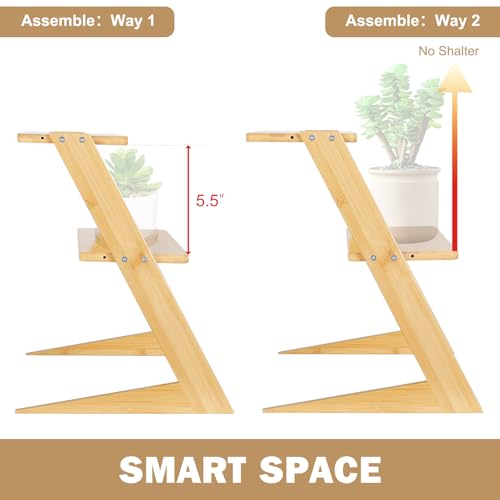 3 Tier Table Top Countertop Small Plant Stand with Shelf Adjustable | Bamboo Wooden Desk Plants Succulent Stand, Office Flower Pot Holder Rack ,Cup Cake Stand, Kitchen Spice Rack