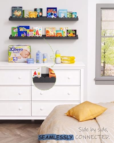 Harwaya Black Floating Nursery Wall Book Shelves Set of 4, Scalloped Shelves for Nursery, Cloud Hanging Bookshelf for Kids Bedroom Baby Child Toddler Room Kitchen Bathroom (Pine Wood) - color: Black