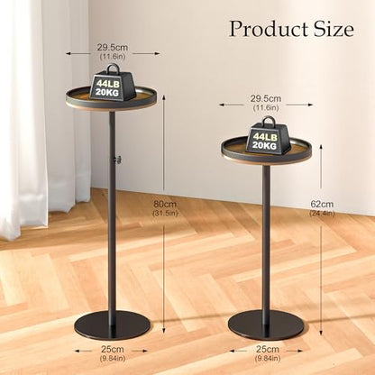 Height Adjustable Drink Table, Small Round Side Table, Martini Table with Weighted Base Pedestal for Small Spaces, Living Room, Bedroom, Couch - color: Rustic Brown + Black