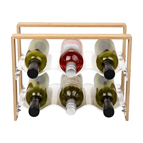 Mind Reader Wine Rack, Kitchen Decor, Countertop Organizer, Apartment Essential, Storage, Acrylic, 14" L x 8" W x 10.5" H, Brown - style: Wine Rack