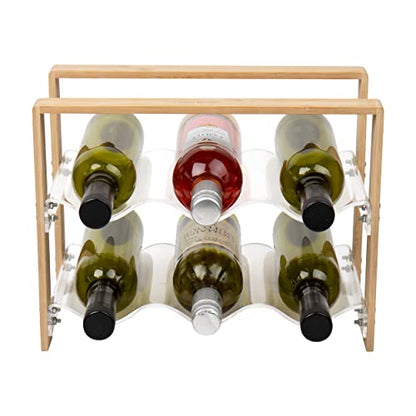 Mind Reader Wine Rack, Kitchen Decor, Countertop Organizer, Apartment Essential, Storage, Acrylic, 14" L x 8" W x 10.5" H, Brown - style: Wine Rack