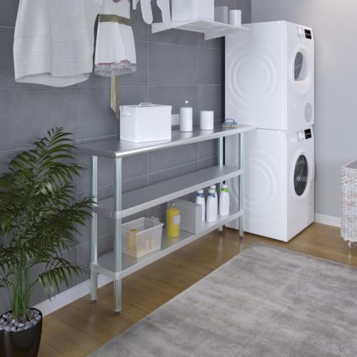 Stainless Steel Work Table with 2 Shelves | Metal Utility Table | Commercial & Residential NSF Utility (Stainless Steel Table with 2 Shelves, 60" Long x 14" Deep) - size: 60" Long x 14" Deep