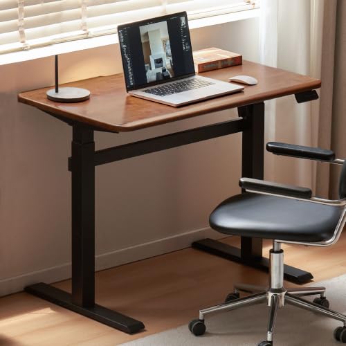100% Solid Rubber Wood Electric Standing Desk, Walnut Finish Sit Stand Height Adjustable Desk with Cable Organizer,Ergonomic Computer Desk for Home Office Study Room 39.37" W - color: Walnut-rubberwood Electric Height Adjustable, size: 39.37"W