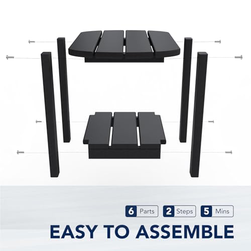 nalone Adirondack Side Table 16.5" Outdoor Side Table HDPE Plastic Double Adirondack End Table Small Table for Patio (Black) - color: Black