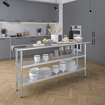 Stainless Steel Work Table with 2 Shelves | Metal Utility Table | Commercial & Residential NSF Utility (Stainless Steel Table with 2 Shelves, 72" Long x 18" Deep) - size: 72" Long x 18" Deep